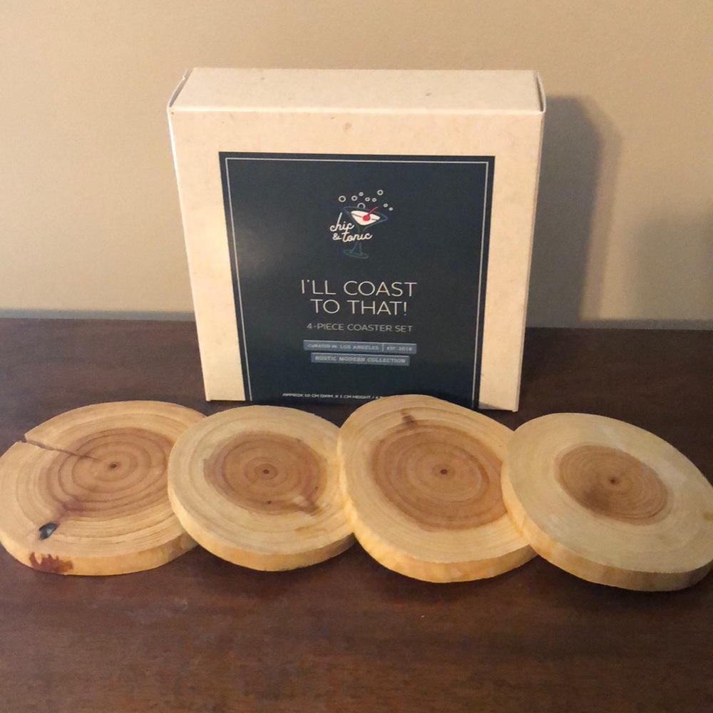 Chic & Tonic set of four wooden coasters, NIB